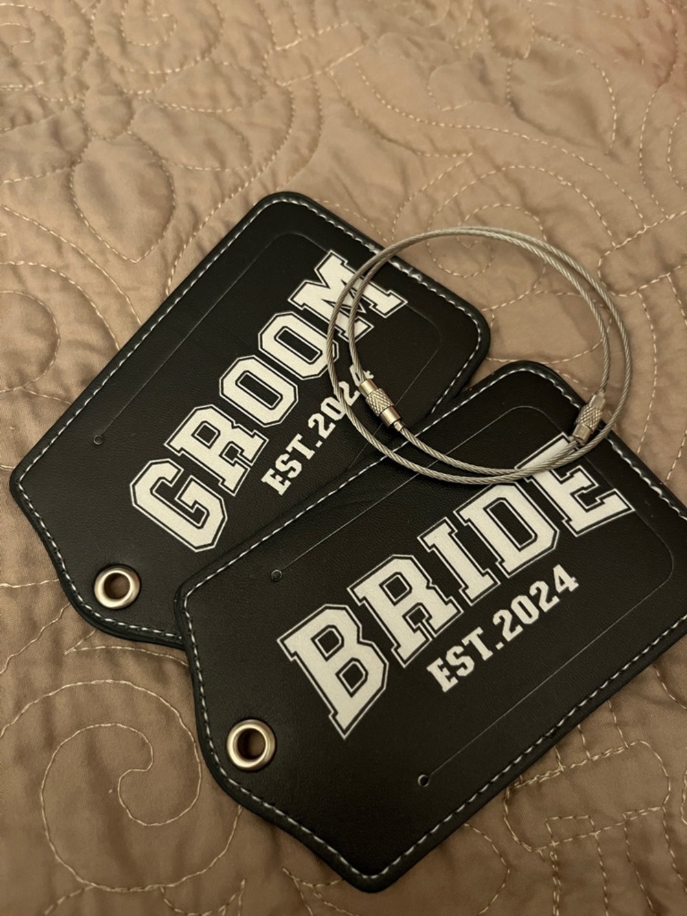 Bride & Groom Luggage Tags - Black with White Lettering